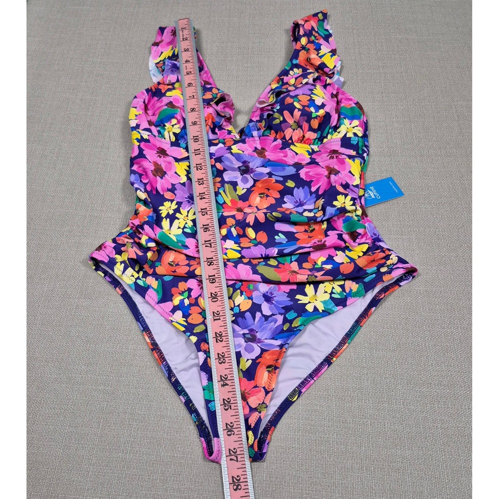 Cupshe Floral Ruffle V-Neck Tummy Control One Piece Swimsuit Purple Size L - Picture 6 of 11